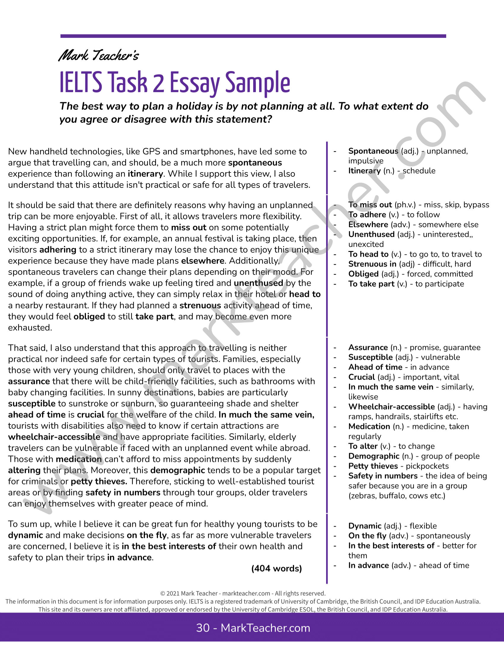 ielts essay on holiday