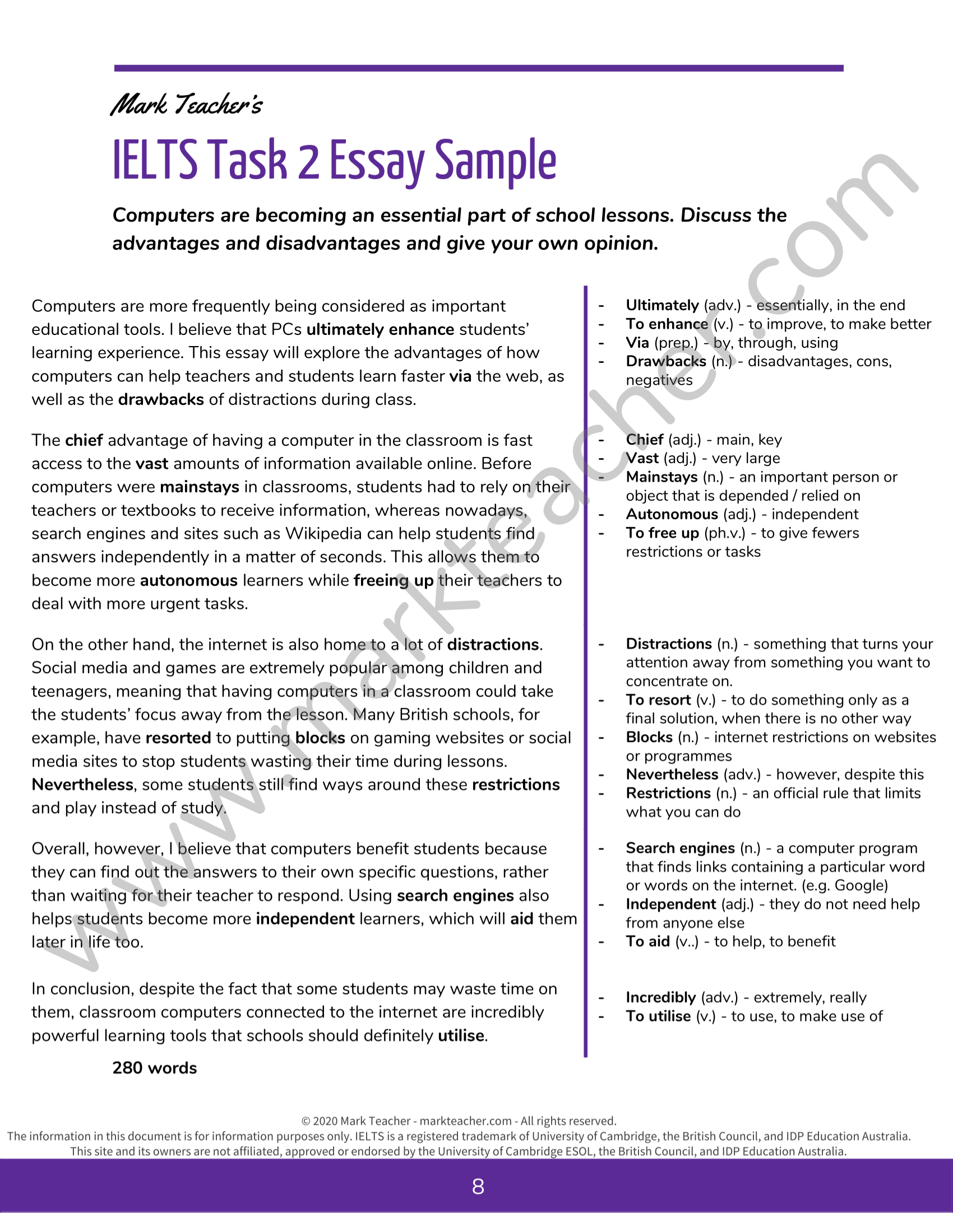 computers in education ielts essay